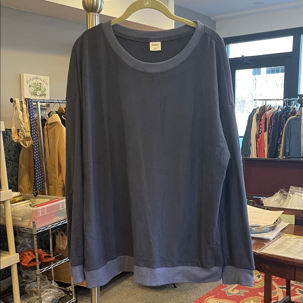 Besshopie Blue Fleece Long Sleeve Top Size 2X Soft Warm Lounge Sweatshirt